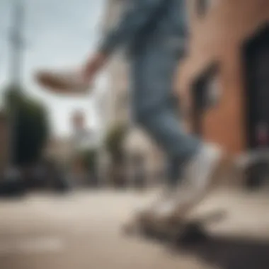 Stylish skateboarder posing with Kyle Walker Slip On shoes.