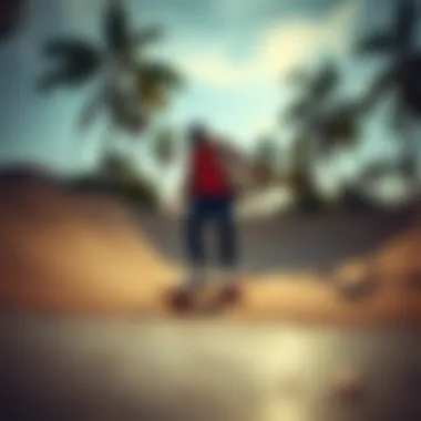 Influence on Skate Culture A vibrant skate park scene depicting the influence of Louie Lopez on skate culture