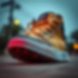 Detailed view of a mid-top skate shoe showcasing its cushioning and grip features.