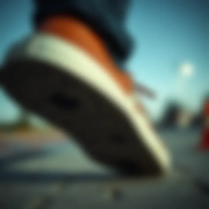 Sole Traction Design Close-up of the sole of a mid-top skate shoe illustrating its traction design.