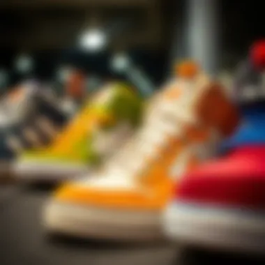 Diverse Styles and Colors A collection of various mid-top skate shoes highlighting different styles and colors.