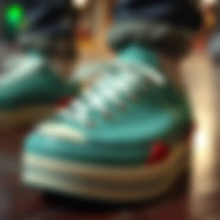 Design Details of Mint Green Platform Converse Close-up of mint green platform Converse detailing