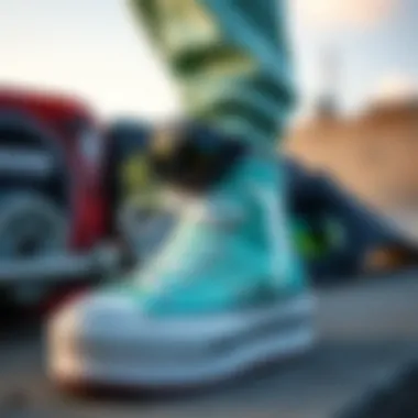 Mint Green Platform Converse and Skate Gear Ensemble Mint green platform Converse showcased with skate gear