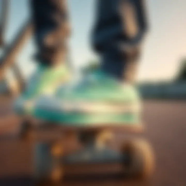 Mint Green Platform Converse in Action Mint green platform Converse shoes on a skateboard