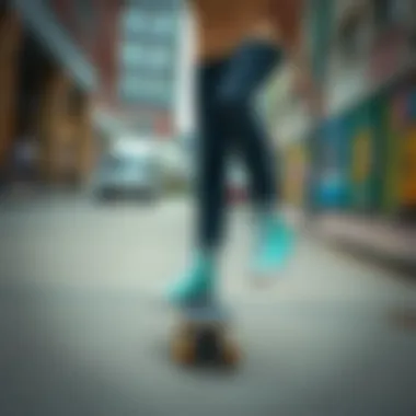 Urban Skateboarding with Mint Green Platform Converse Skateboarder wearing mint green platform Converse in urban setting