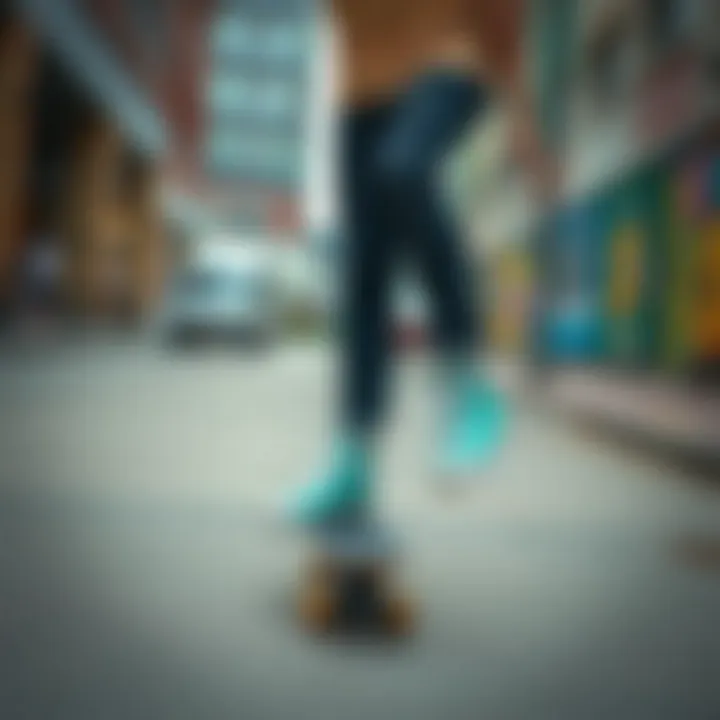 Urban Skateboarding with Mint Green Platform Converse Skateboarder wearing mint green platform Converse in urban setting