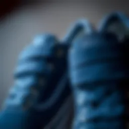 Close-up view of navy blue Velcro Vans showcasing their unique design and materials