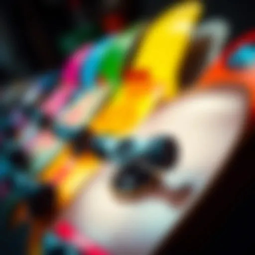 Showcase of various Neff skateboard models in vibrant colors