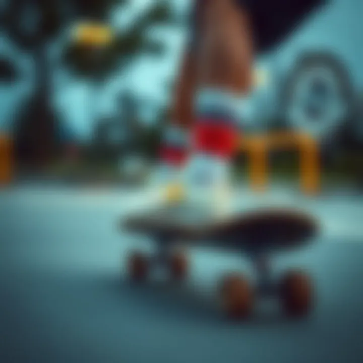 Skateboarding with New Balance Cotton Socks Skateboarder wearing New Balance cotton socks while performing a trick