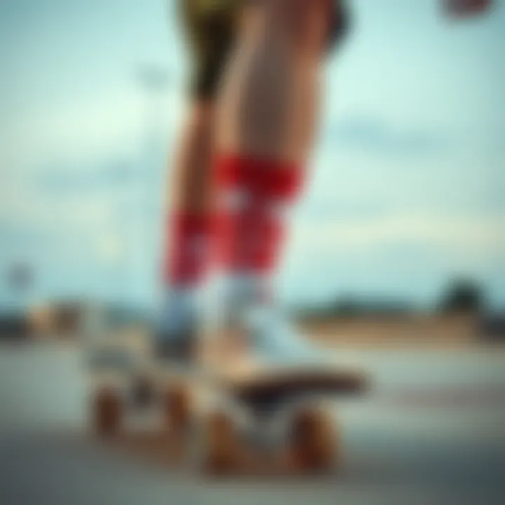 Skateboarder wearing New Balance socks during an active session