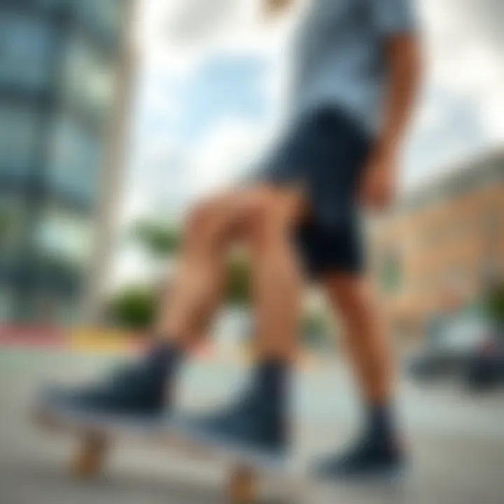 Model showcasing Nike black shorts in casual wear