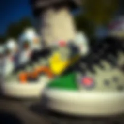 A close-up view of Nike Blazers showcasing unique customization designs.