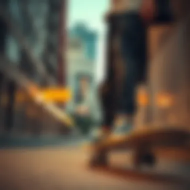 Stylish urban setting featuring skateboarder wearing Janoski sneakers