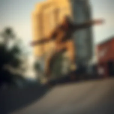 Dynamic Performance: Skateboarding in Nike Oversized Zip Up Skateboarder wearing the Nike oversized zip up while performing tricks