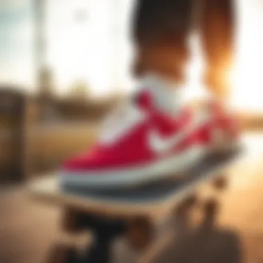 Nike SB Heritage Vulc Red on skateboard deck highlighting its performance