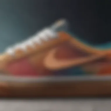 Close-up of Nike SB shoe highlighting textures and colors