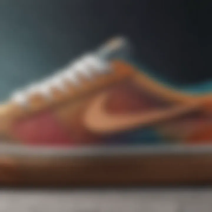 Close-up of Nike SB shoe highlighting textures and colors