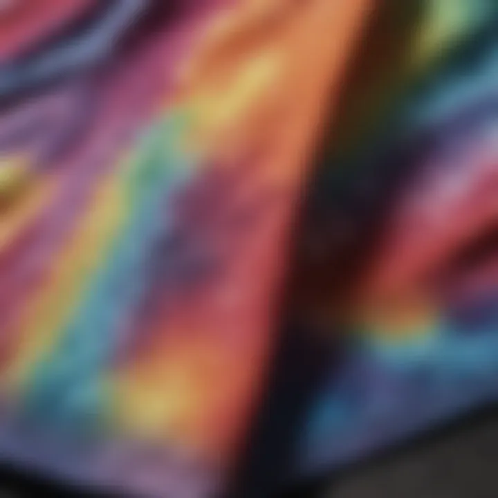 Close-up of the fabric texture and tie dye pattern of Nike shorts