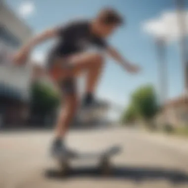 Skateboarder performing tricks while wearing Nike tie dye shorts