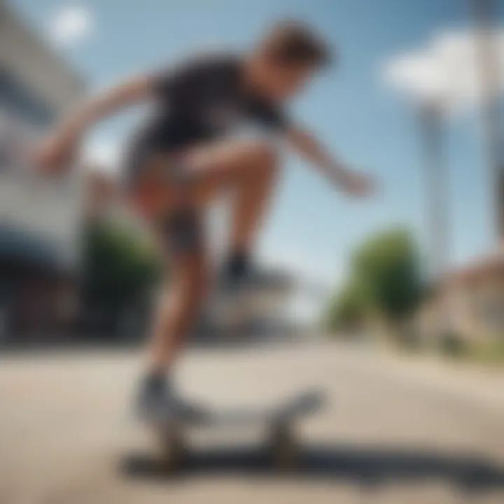 Skateboarder performing tricks while wearing Nike tie dye shorts