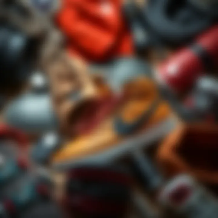 Nike Zoom Blazer Mid with Skateboarding Accessories An artistic layout of the Nike Zoom Blazer Mid among various skateboarding gear.