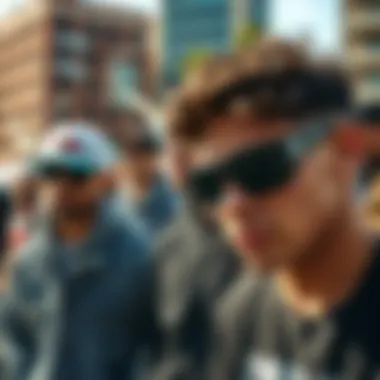 Community Vibes: Skaters with Oakley Shades Group of skaters wearing black shades in an urban environment