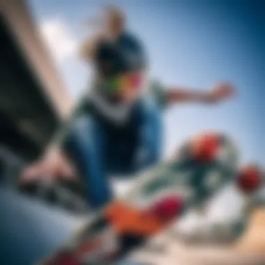 Skateboarder with Oakley Holbrook A skateboarder wearing Oakley Holbrook Sapphire Prizm while performing a trick.