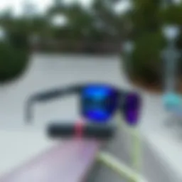 Stylish Oakley Holbrook Sapphire Prizm sunglasses on a skateboarding ramp.