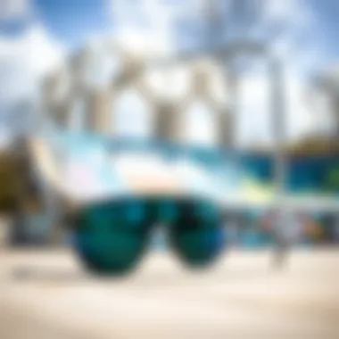 Oakley Ridgeline Sunglasses at the Skatepark Oakley Ridgeline sunglasses positioned against a backdrop of a skatepark.