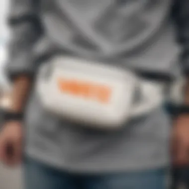 Close-up of off white fanny pack highlighting its design details