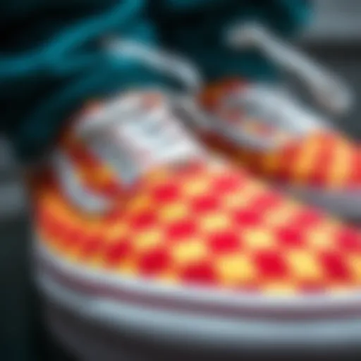 Close-up view of the vibrant checkerboard pattern on Old Skool Vans
