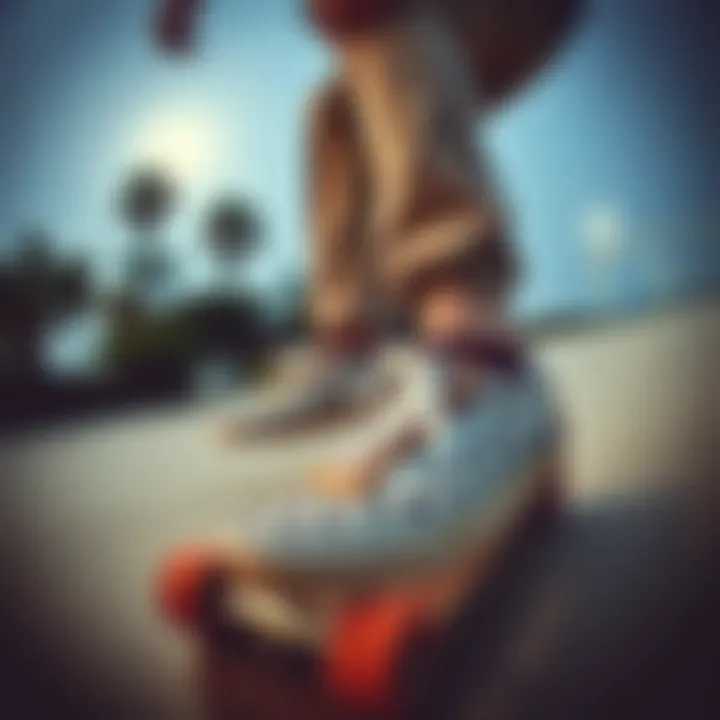 Skateboarder showcasing Old Skool Rainbow Checkerboard Vans in action