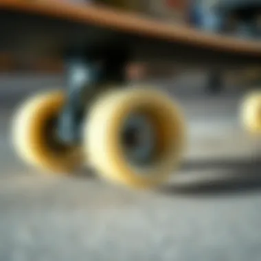 Build Quality of Wheels and Trucks on the Ookkie Skateboard Close-up of the skateboard wheels and trucks highlighting build quality