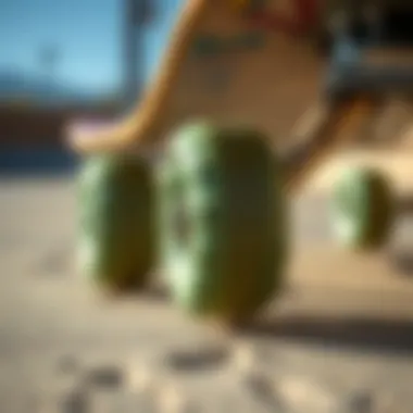 Detailed View of Wheels and Deck Close-up of the wheels and deck of a penny board in mint condition