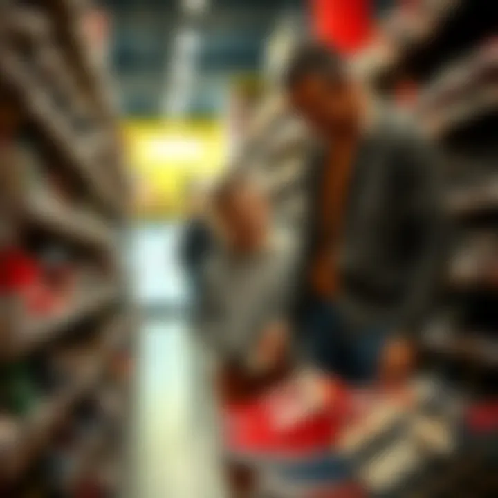 A parent and child selecting Vans shoes in a store