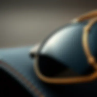 Close-Up View of Luxurious Materials Close-up view showcasing the luxurious materials used in Ray-Ban Clubmaster Black Gold sunglasses.