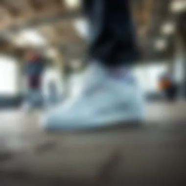 Depiction of the Reebok Club C Classic White in a skateboarding environment, illustrating its cultural relevance