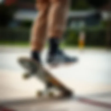Skateboarder Performing a Trick Skateboarder wearing black Adidas no show socks while performing a trick
