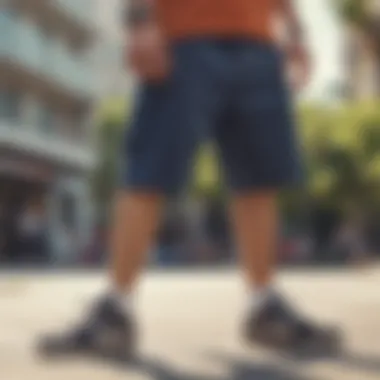 Skateboarder showcasing sweat shorts in action