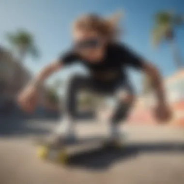 A female skateboarder performing a trick while wearing vibrant pit viper sunglasses.