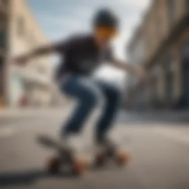 A skateboarder performing a trick while wearing advanced spy eyewear