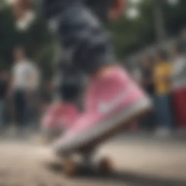 Skateboarder performing tricks wearing Nike shoes