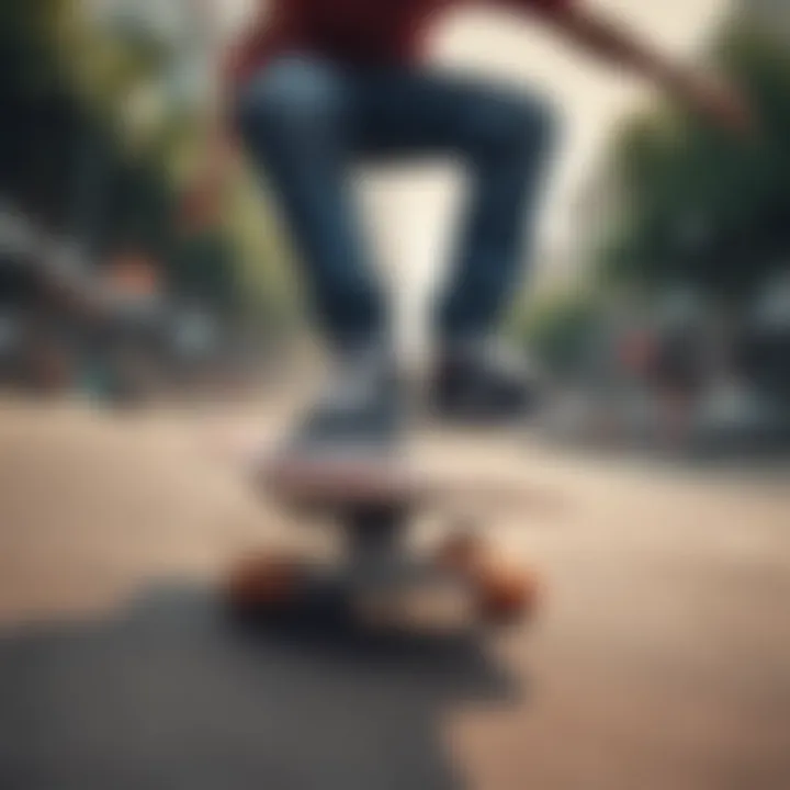 Skateboarder performing a trick in colorful Nike SBs