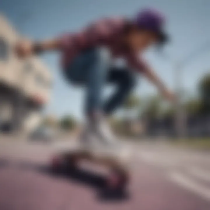 Skateboarder in motion wearing checkered Vans