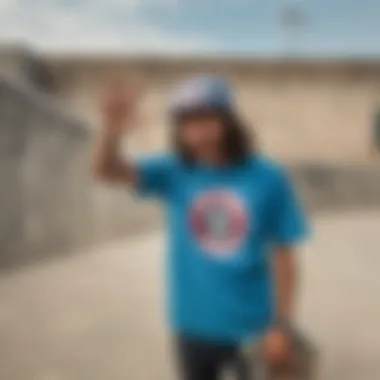 Skateboarder wearing the Screaming Hand shirt at a skate park