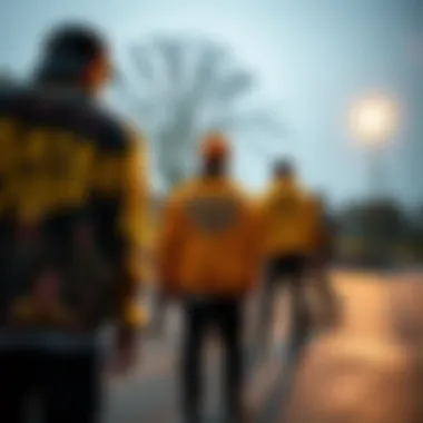 Group of skateboarders showcasing the Odd Future jacket in a skate park