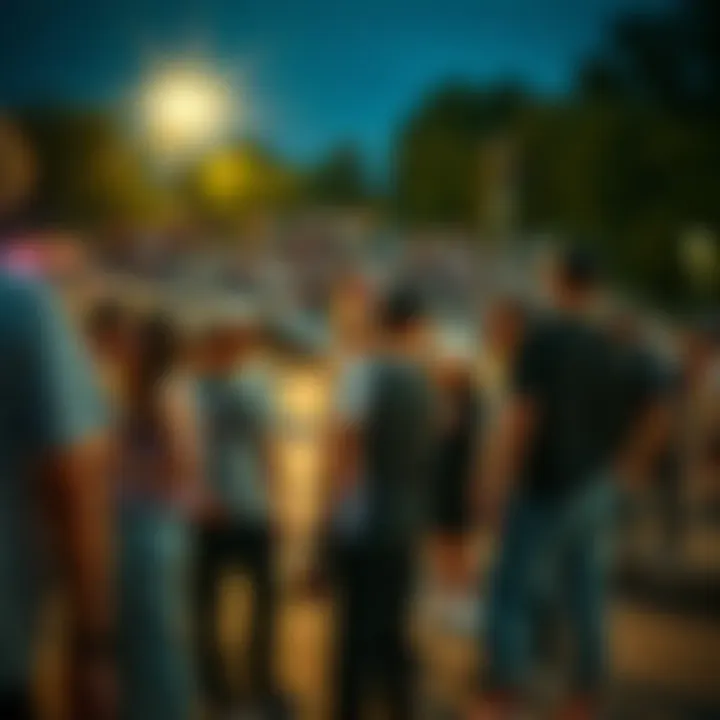 A vibrant skate park scene filled with energy and interaction.