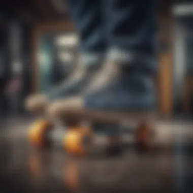Performance-Driven Footwear in Skateboarding Close-up of high-performance skate shoes on a skateboard