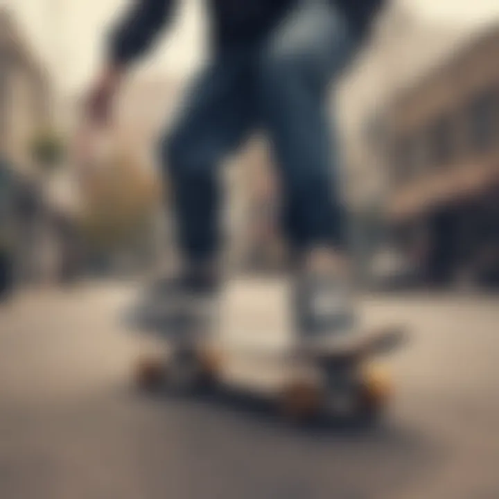 Skateboarder showcasing stylish apparel during a trick