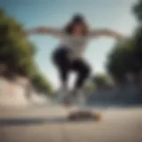 A plussize skateboarder demonstrating balance on a skateboard